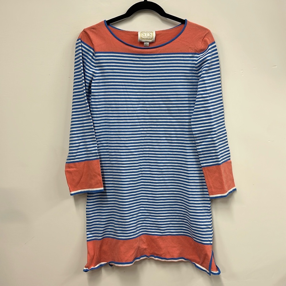 Sail To Sable Womans Blue, White, coral Striped knit Dress S